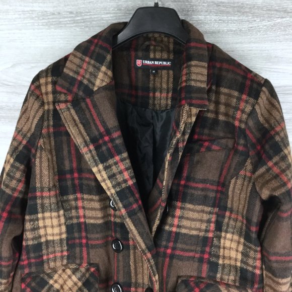 Urban Republic Fleece Plaid  Blazer Trench Coat - Picture 2 of 5